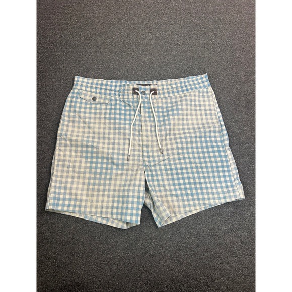 RRL Ralph Lauren Gingham Check Swim Trunks Blue White Mens 38 Shorts Classic